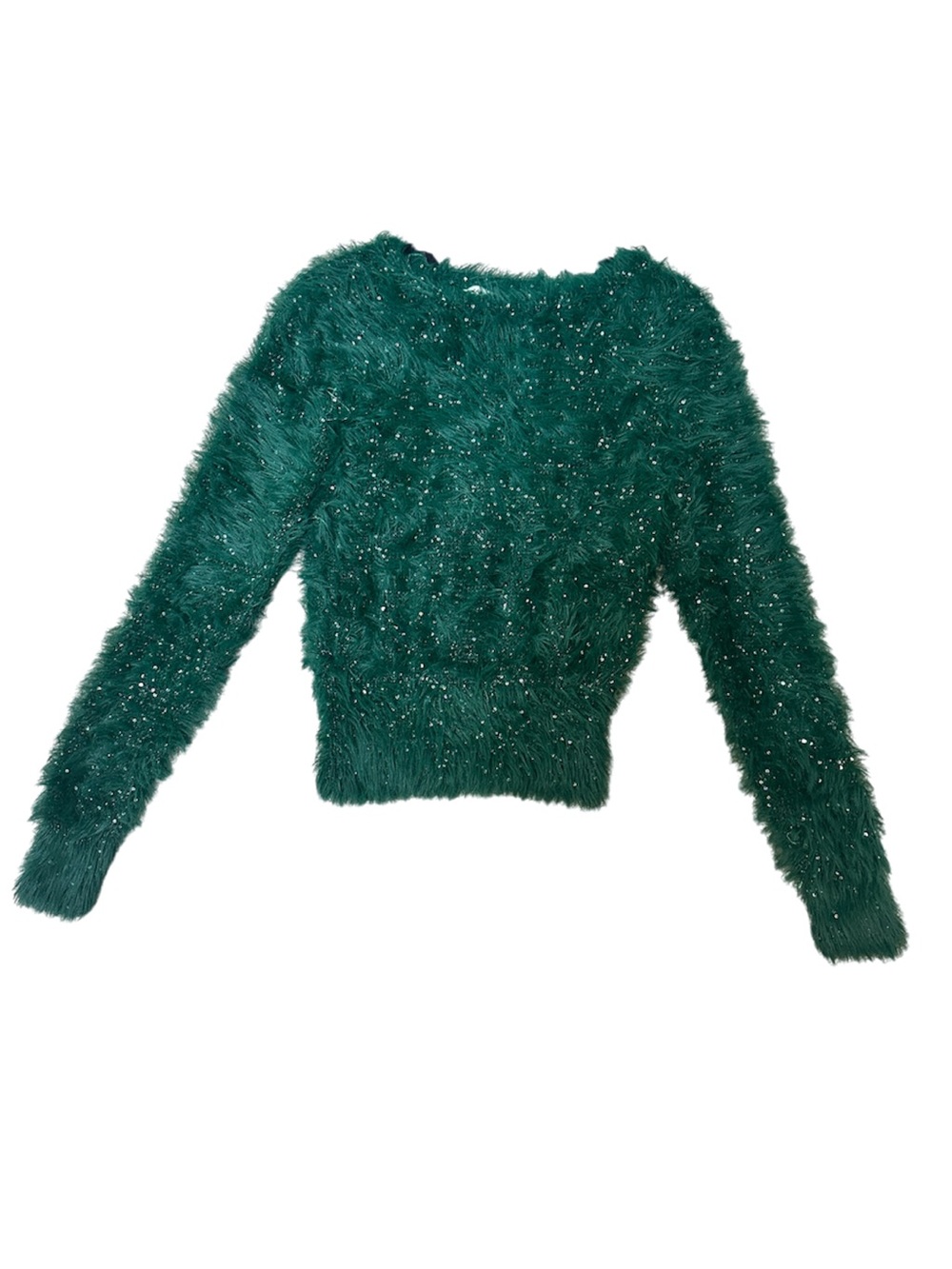 Zara Emerald Green Fuzzy Sequin Knit Sweater